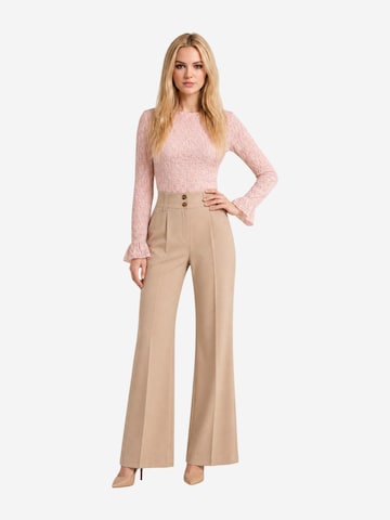 I AM Boot cut Trousers 'Pantaloni Bottoni 13669' in Beige