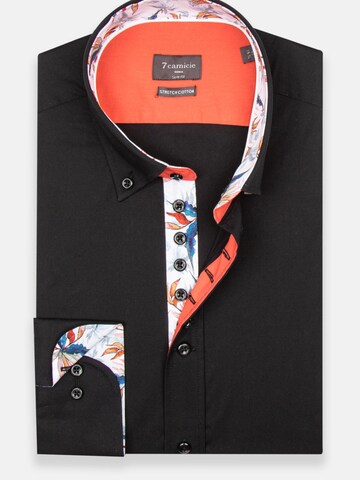 Slim fit Camicia business 'Donatello Iconic Poplin Stretch Man Shirt Black' di 7Camicie in nero: frontale