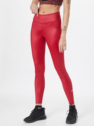 NIKE Skinny Workout Pants in Red: front