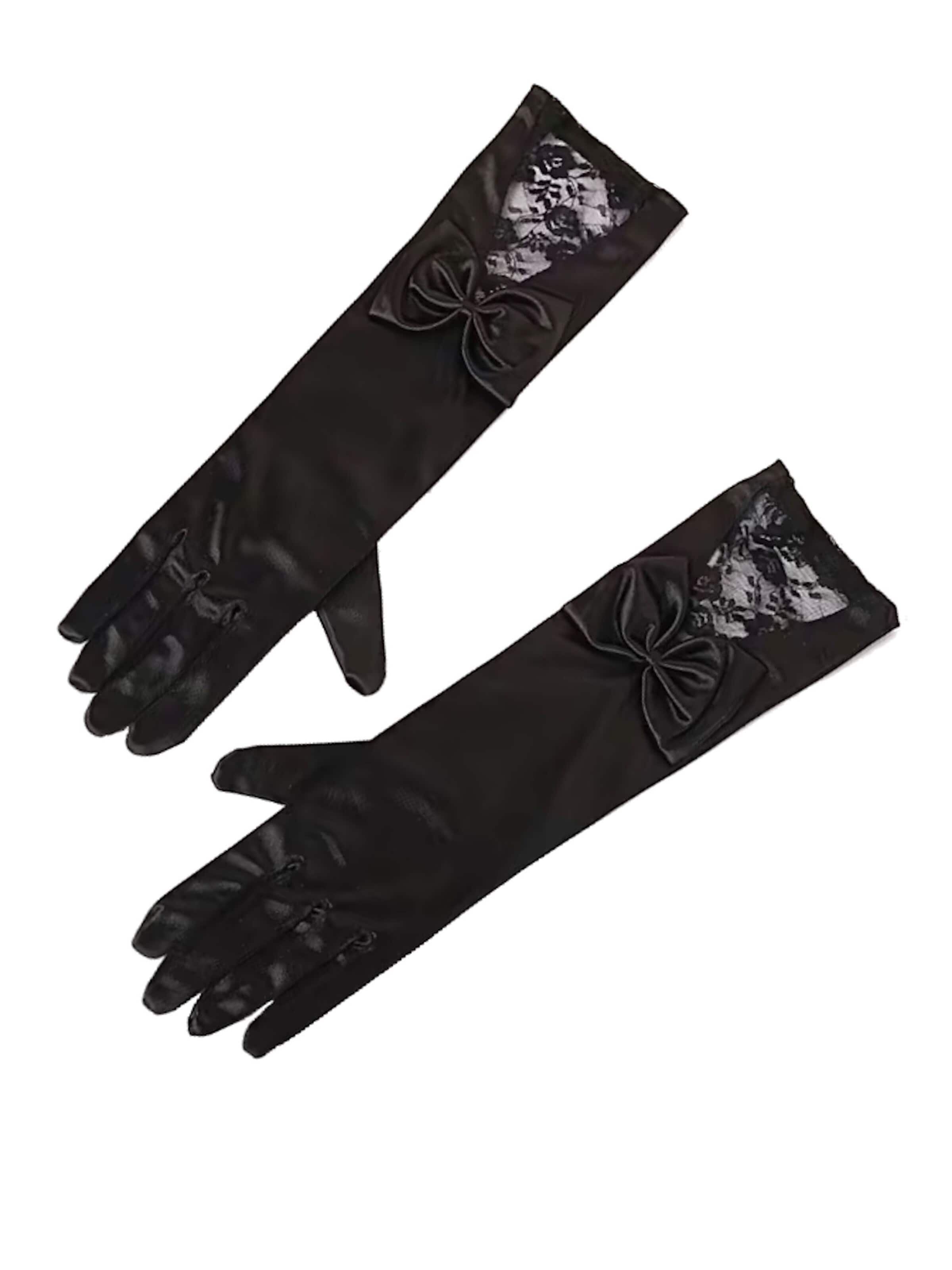 Dirndline Full Finger Gloves 'Burlesque-Handschuhe mit Schleife' in Black: front