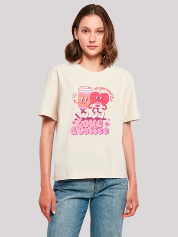 F4NT4STIC Shirt 'Love and Coffe Valentinstag' in Beige: voorkant