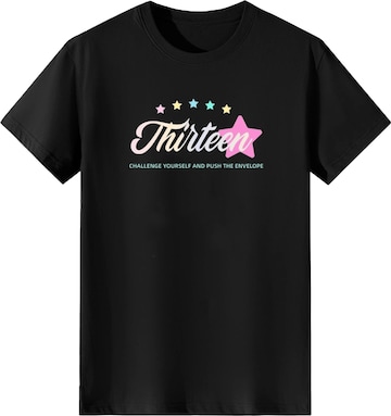 T-shirt 'Women Gradient Cursive Thirteen Star Print T-Shirt' LapaPlus en noir : devant