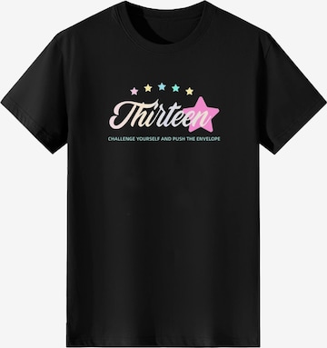 T-shirt 'Women Gradient Cursive Thirteen Star Print T-Shirt' LapaPlus en noir : devant