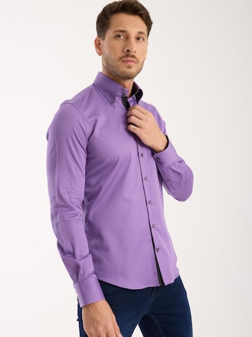 Slim fit Camicia business 'Roma Iconic Satin Man Shirt' di 7Camicie in lilla