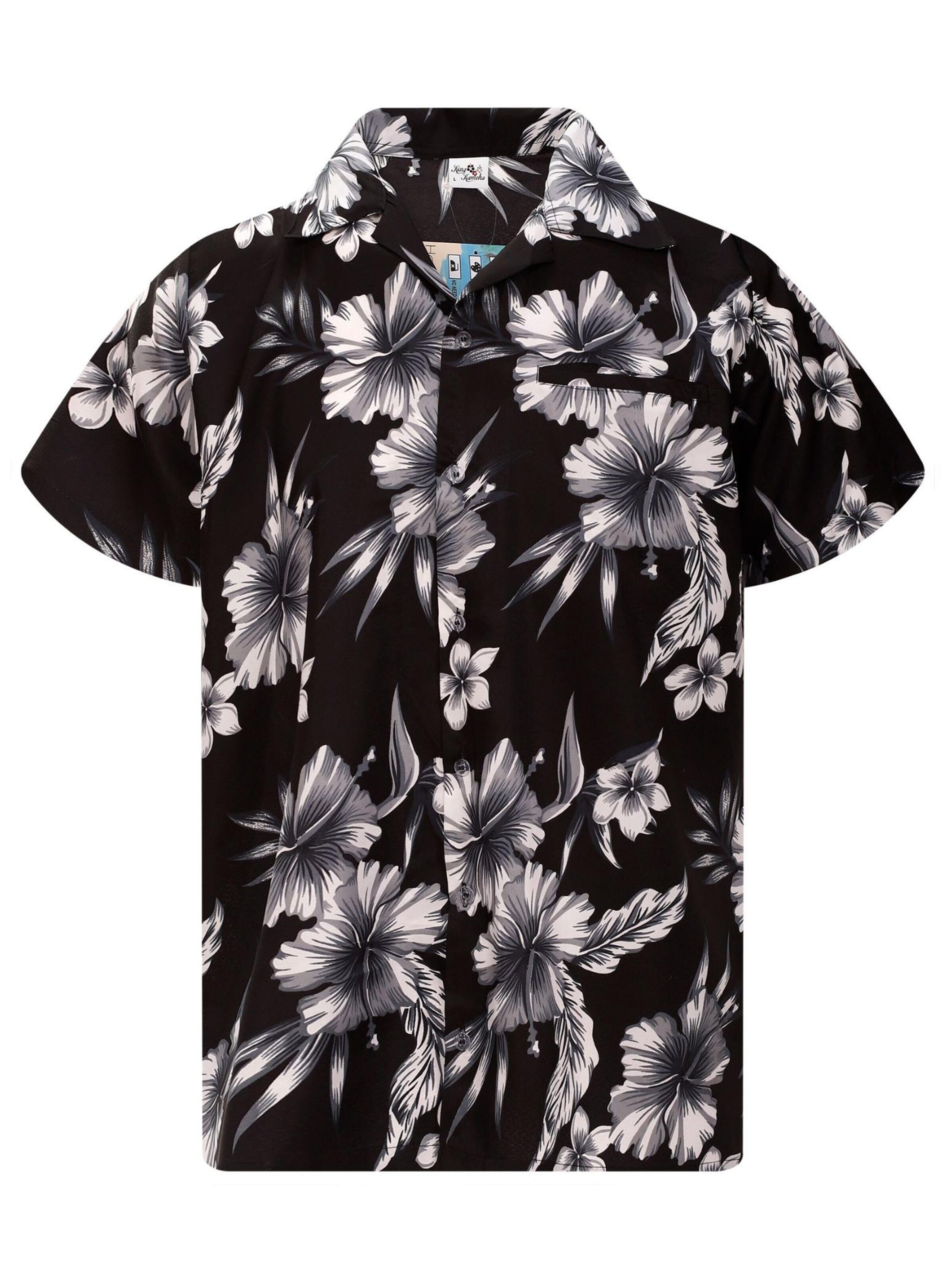 King Kameha Shirt 'Mono Flowers' in Grijs: voorkant