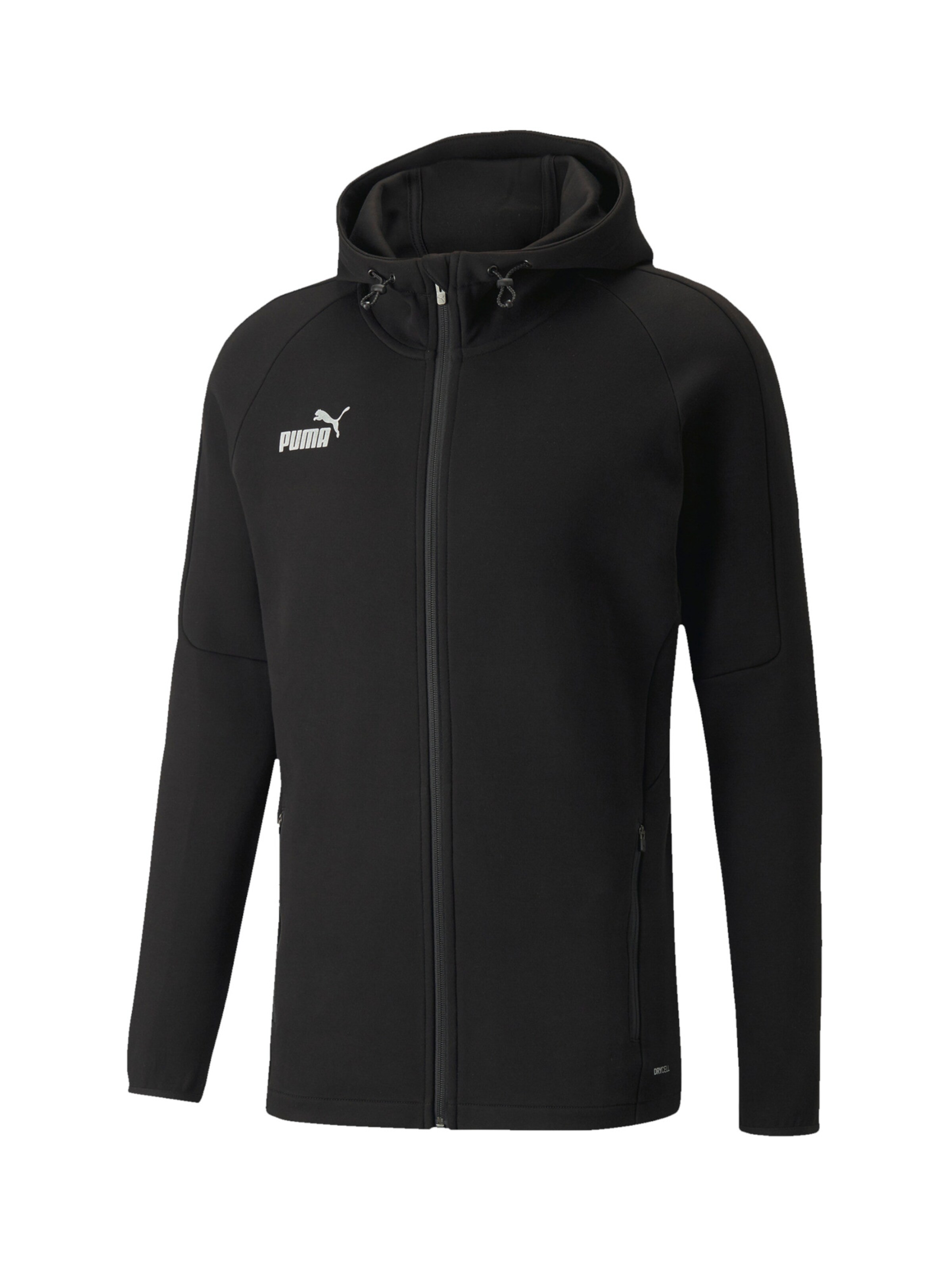 PUMA Athletic Zip-Up Hoodie 'TeamFinal' in Black: front