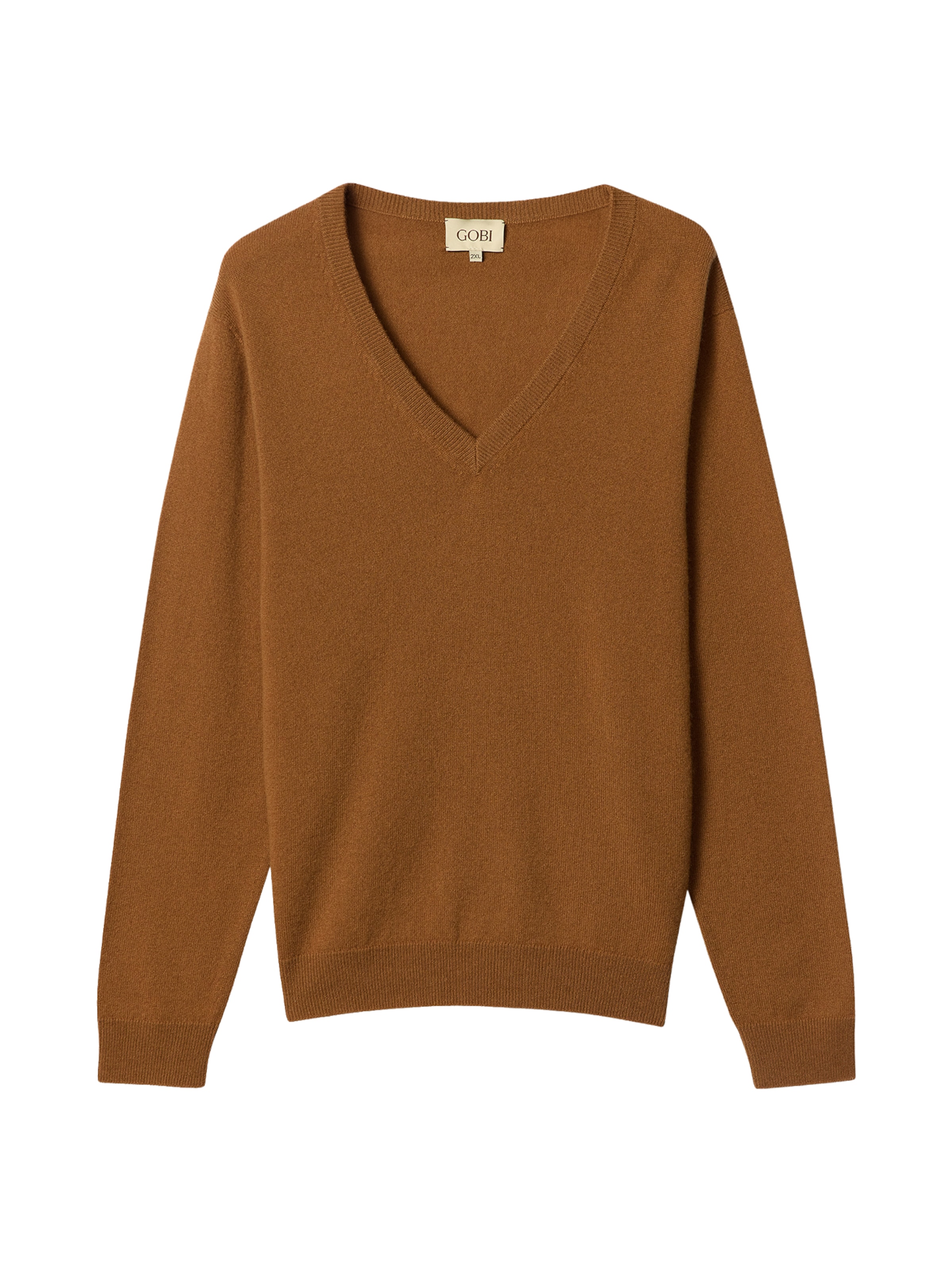 GOBI Cashmere Trui 'Women's Essential Cashmere V-Neck Sweater' in Bruin: voorkant