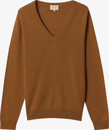 GOBI Cashmere Trui 'Women's Essential Cashmere V-Neck Sweater' in Bruin: voorkant
