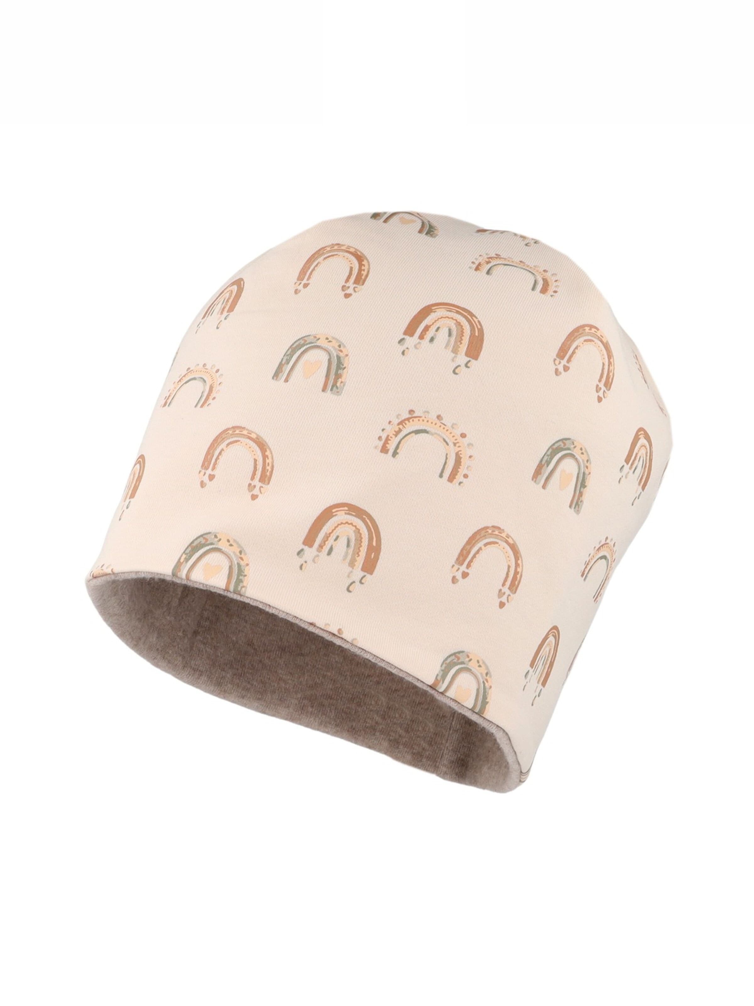 MAXIMO Beanie 'MINI GIRL-Beanie, Regenbogen Futter' in Beige: front