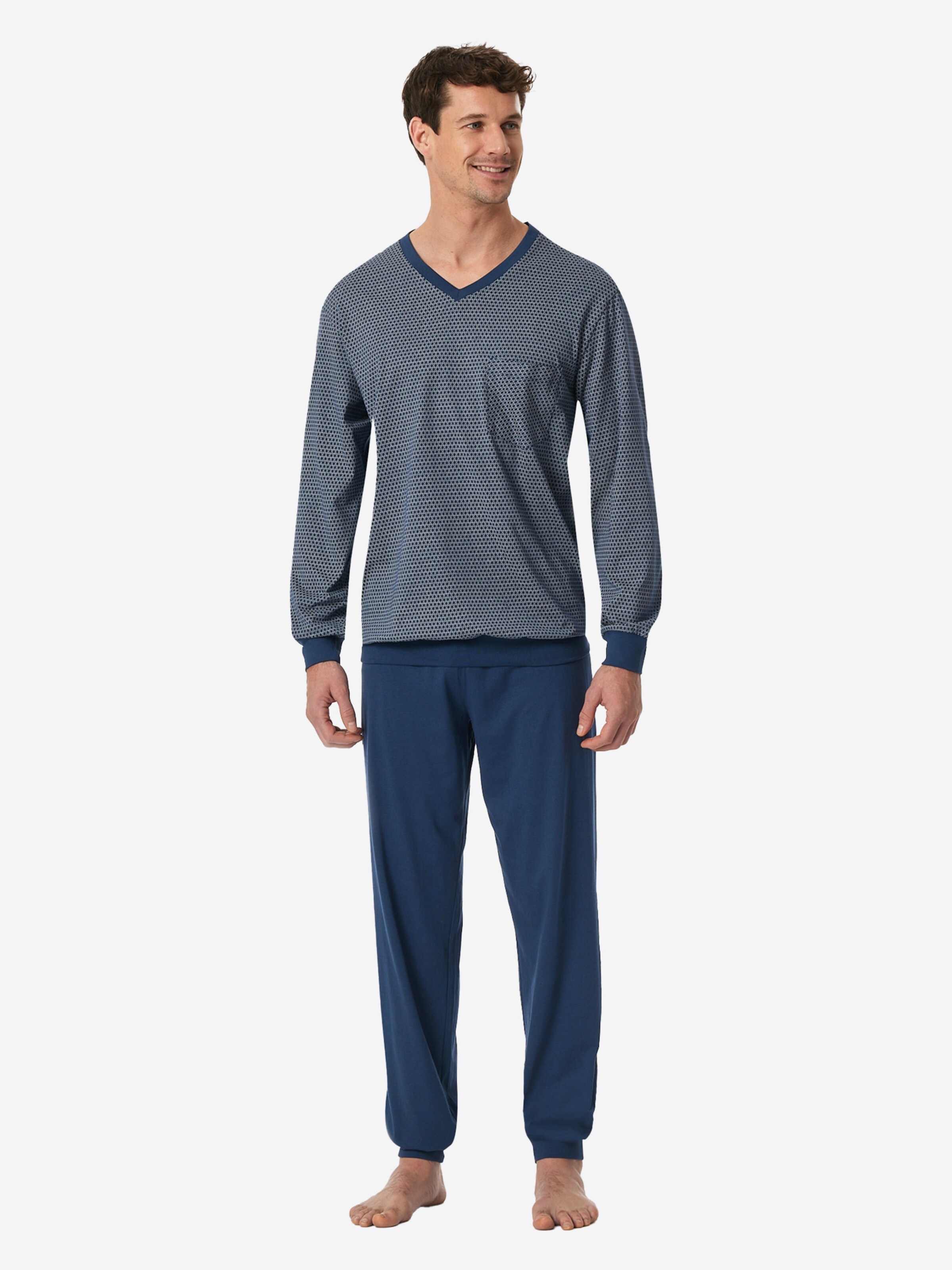SCHIESSER Pyjama lang ' Comfort Essentials ' in Blauw: voorkant