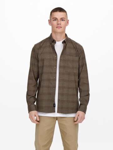 Only & Sons Regular fit Overhemd 'Tino' in Bruin