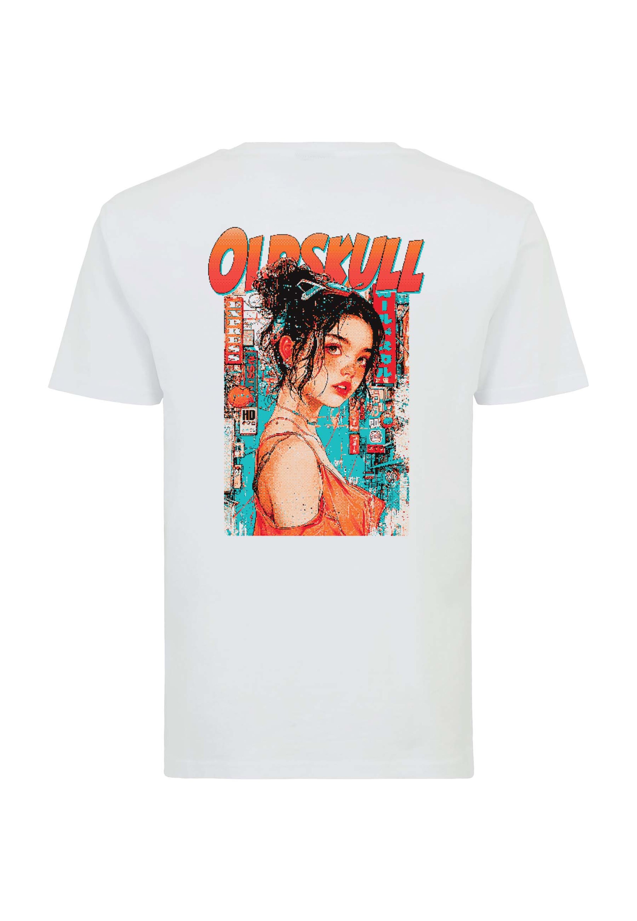 Oldskull Shirt 'Retro Pixel Lady' in White: front