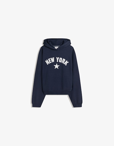 Bershka Sweat-shirt en bleu marine / blanc, Vue avec produit