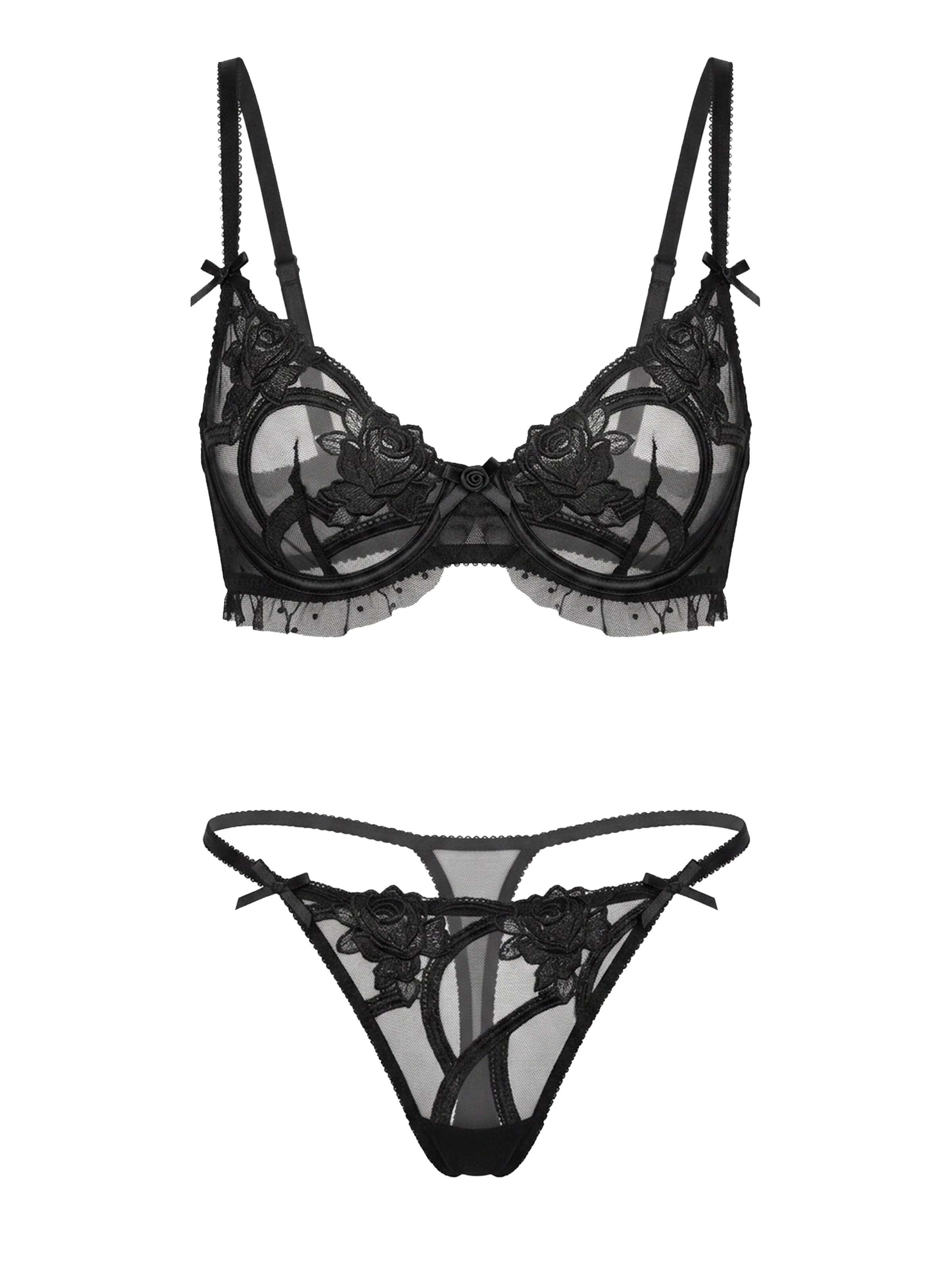 L.BEV Balconette Underwear Sets 'La Perla' in Black: front