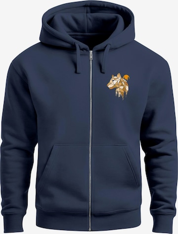 Neverless Sweatjacke 'Luchs Polygon' in Blau: Vorderseite