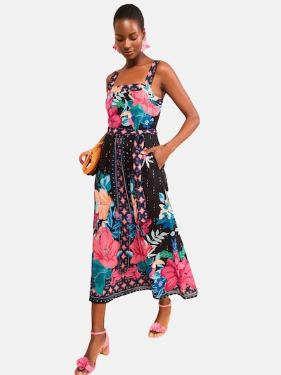 love & roses Robe en turquoise / orange / rose clair / noir, Vue avec produit