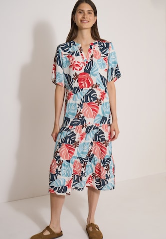 CECIL Midikleid mit Split Neck und Print in Weiß: Vorderseite