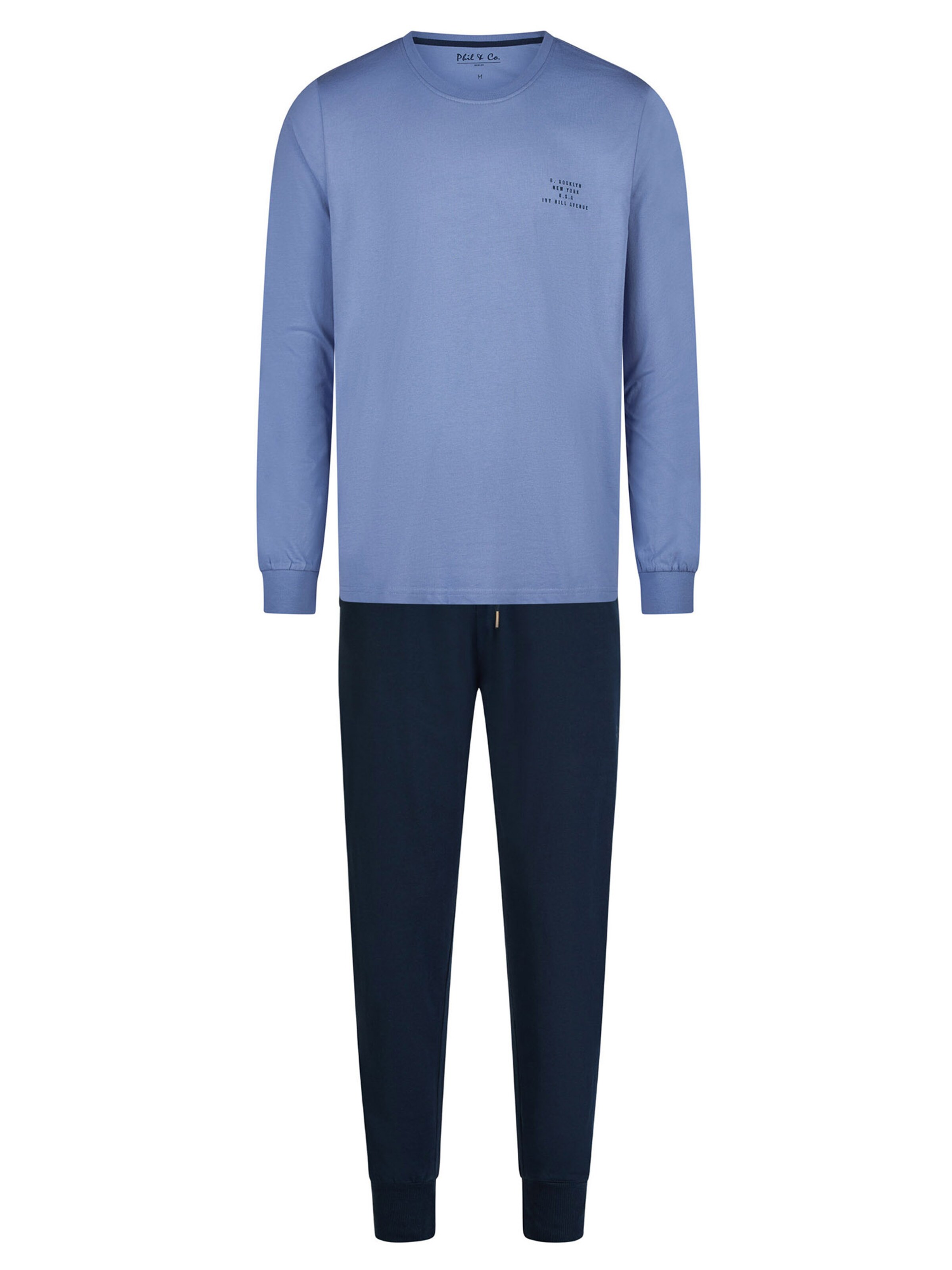 Phil & Co. Berlin Pajamas long ' Classics ' in Blue: front