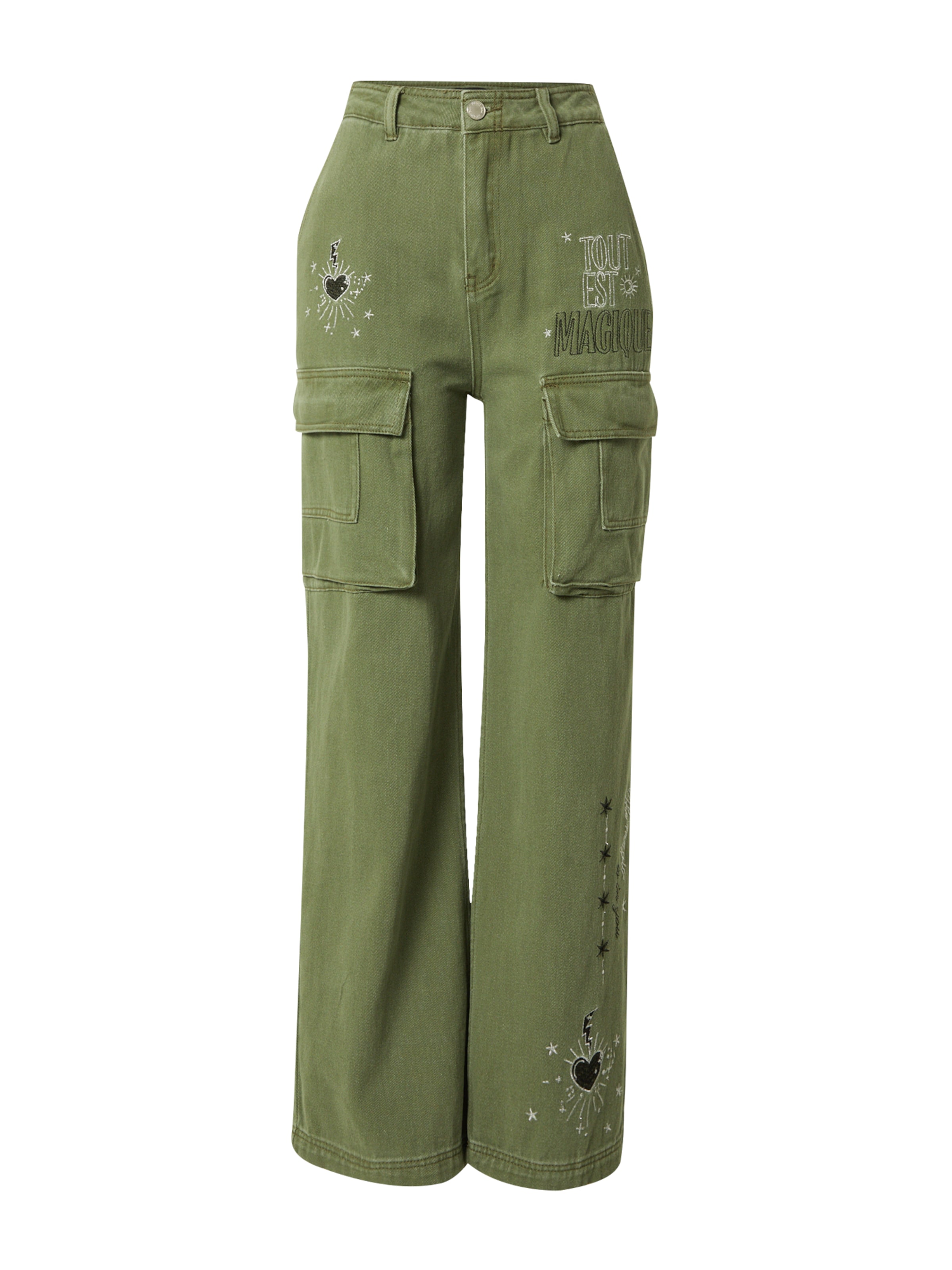 Nasty Gal Loosefit Παντελόνι cargo σε πράσινο: μπροστά