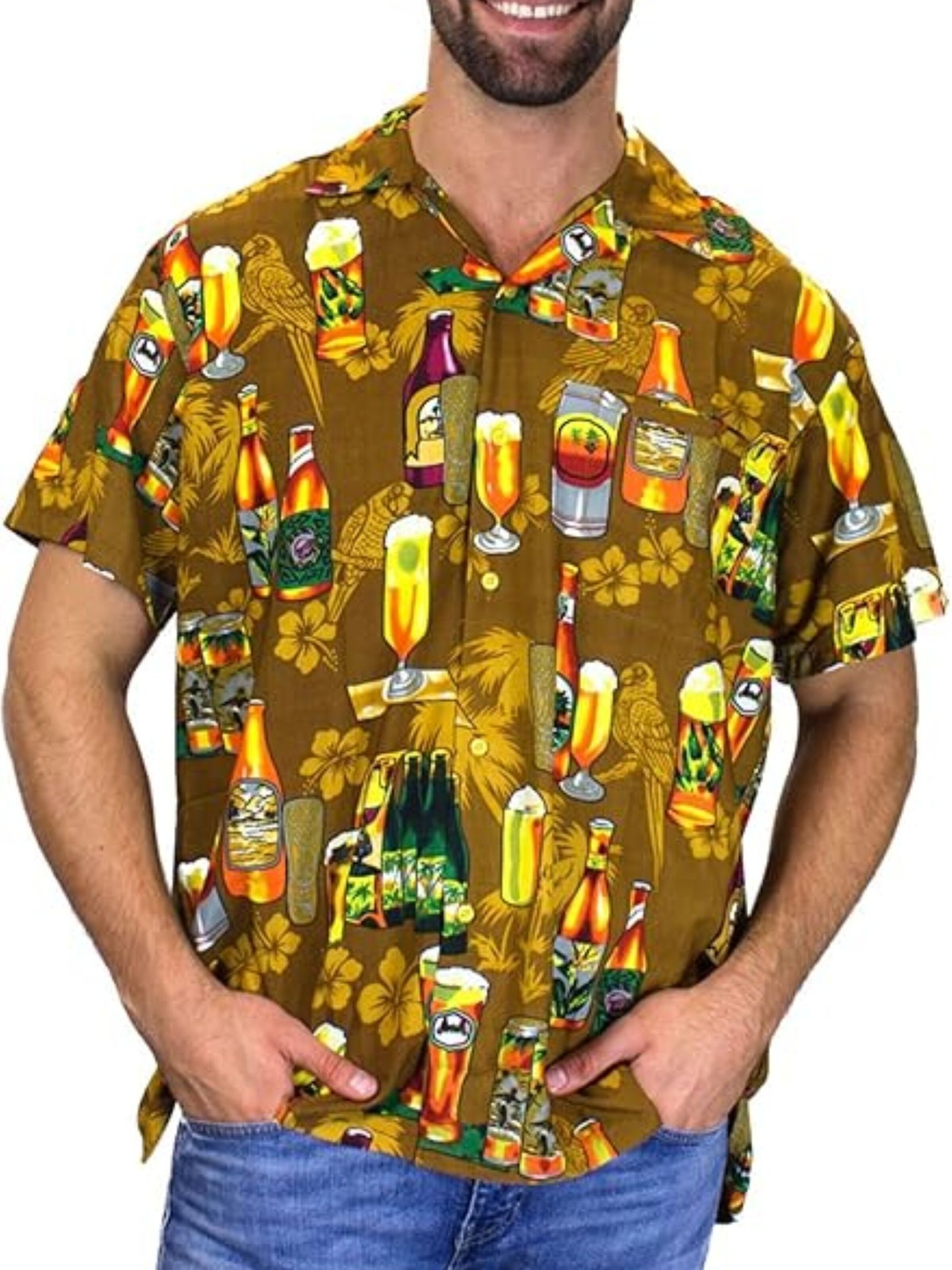 King Kameha Shirt 'Beerbottle'‌‌‌‌‌‌‌‌‌ in Gelb: Vorderseite