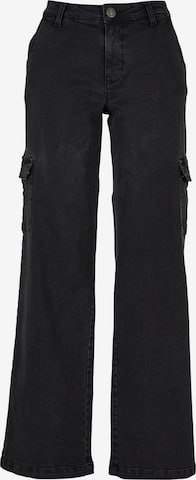 Urban Classics Wide leg Cargojeans in Zwart: voorkant