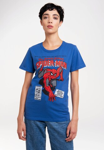 LOGOSHIRT Shirt 'Marvel - Spider-Man Merciless Foes' in Blue: front