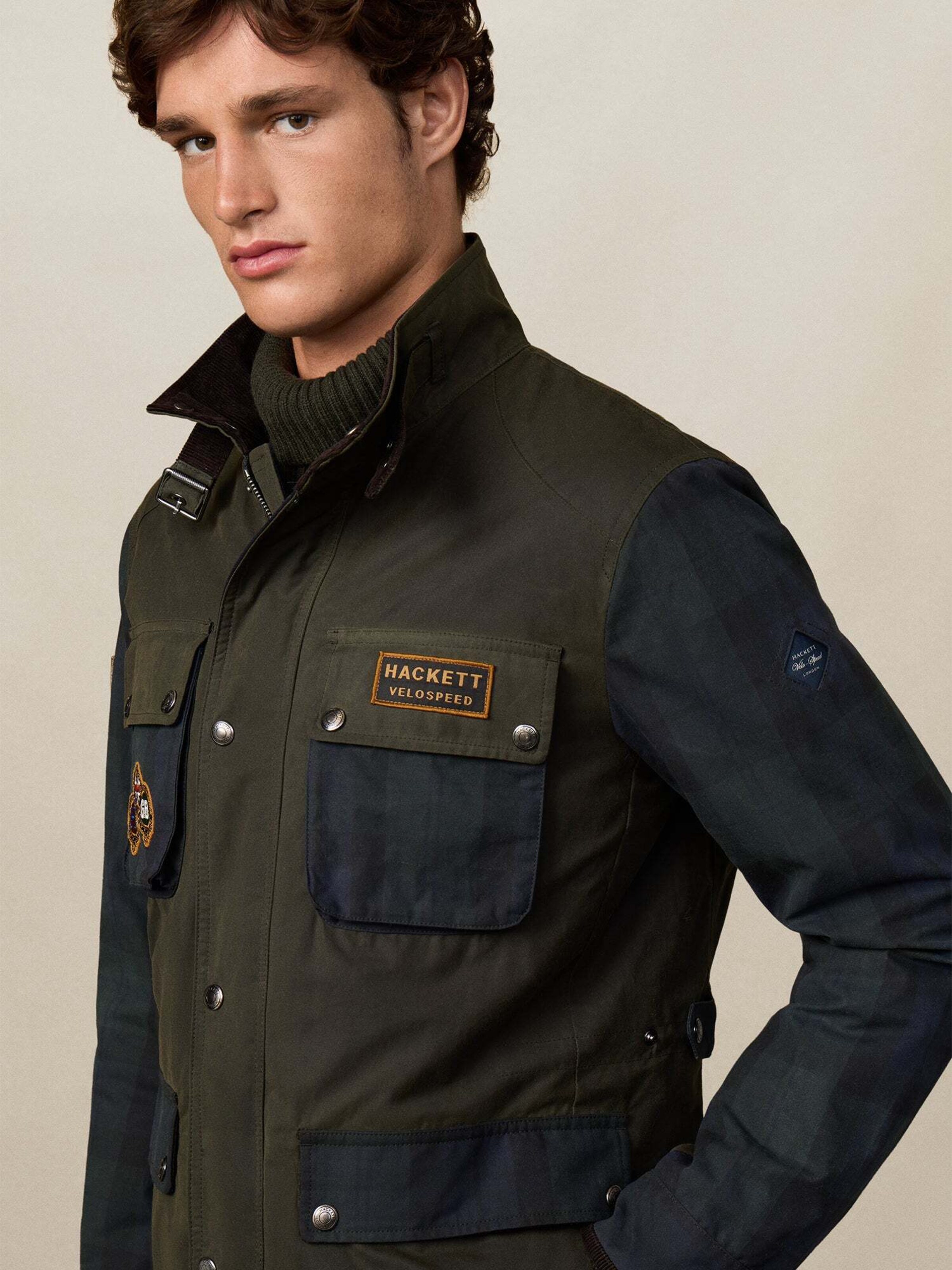 Hackett London Between-Season Jacket 'Blackwatch Velo' in Khaki