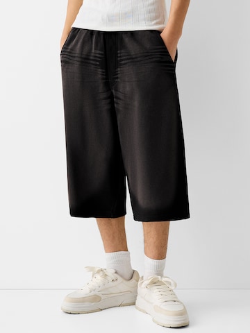 Wide leg Pantaloni de la Bershka pe negru: față