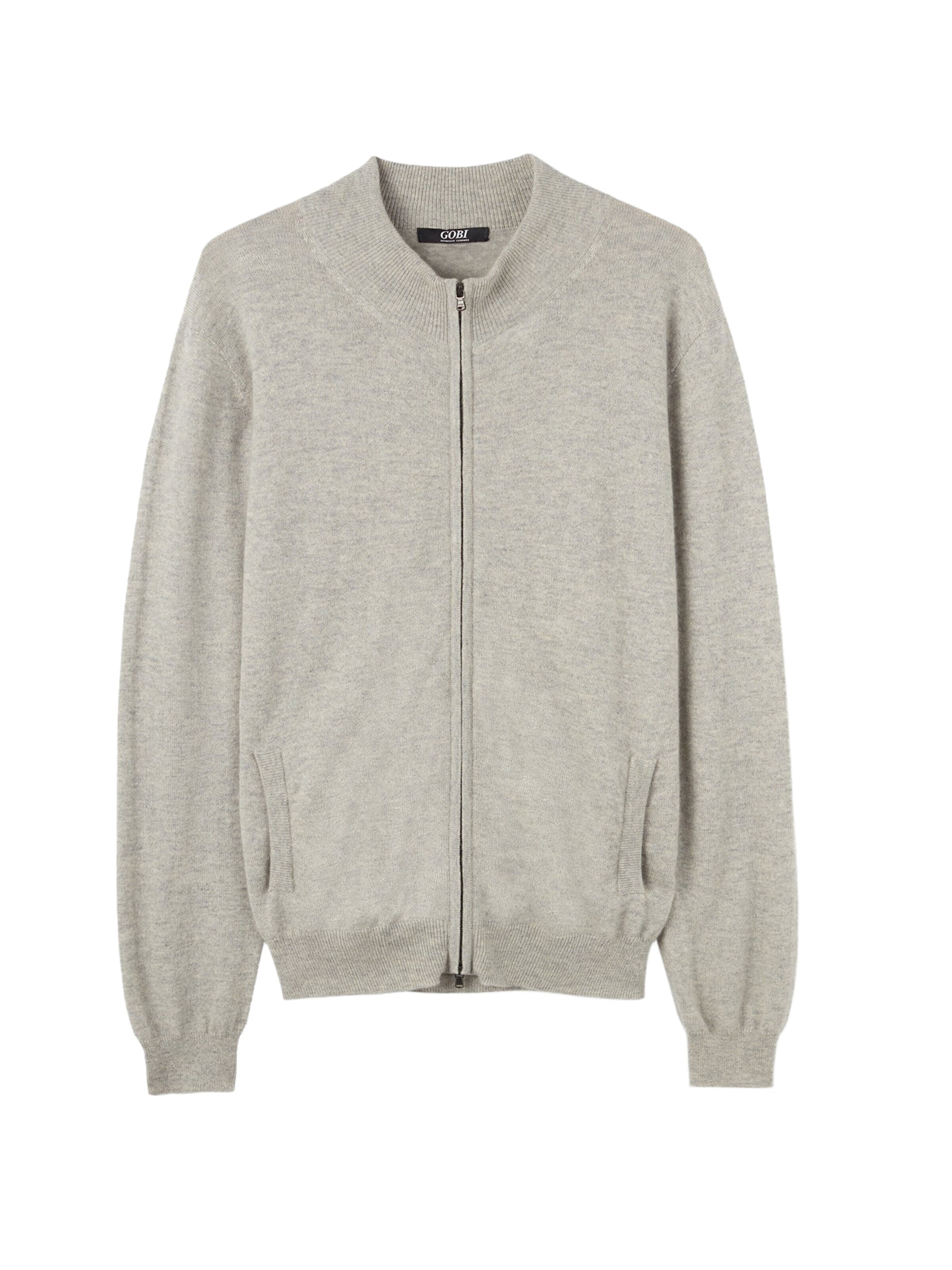 GOBI Cashmere Kardigan 'Men's Essential Full-Zip Cashmere Cardigan' – šedá: přední strana