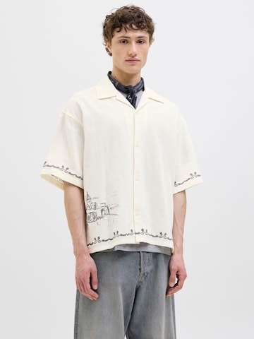 JACK & JONES Comfort fit Button Up Shirt in White: front