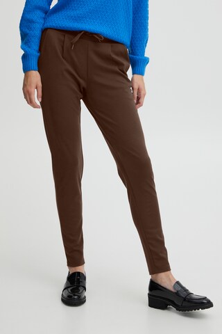 ICHI Tapered Pants 'Kate' in Brown: front