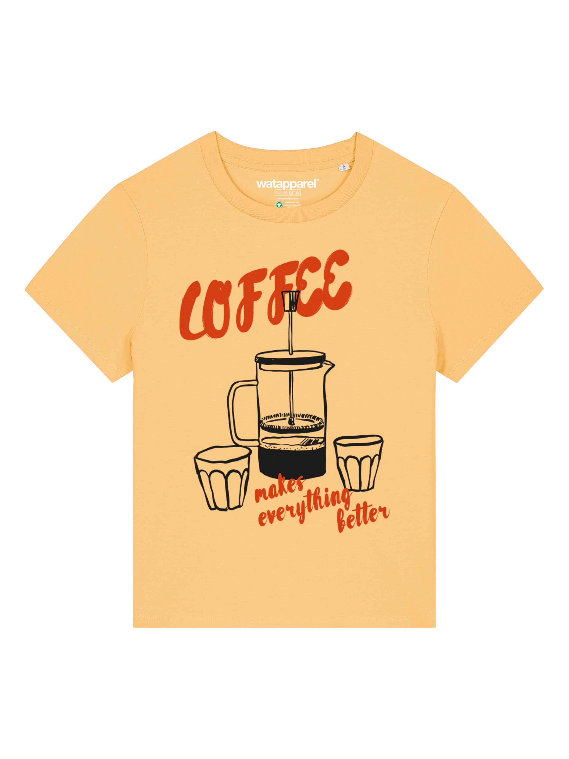 Watapparel Shirt ' Coffee makes everything better ' in Yellow: front