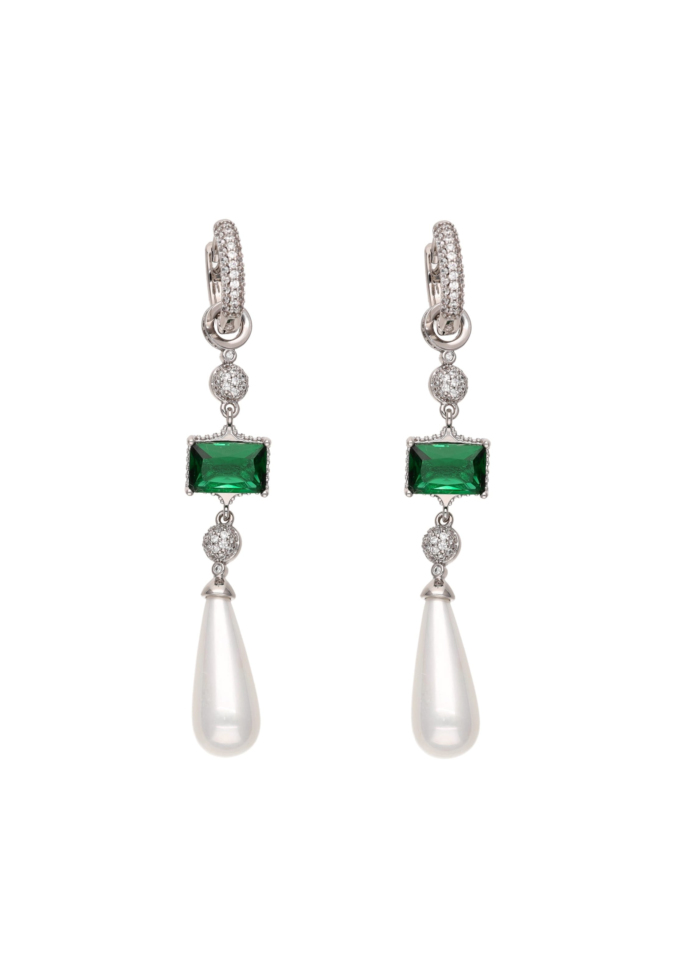 Gaya Ohrringe in smaragd / silber / perlweiß, Produktansicht