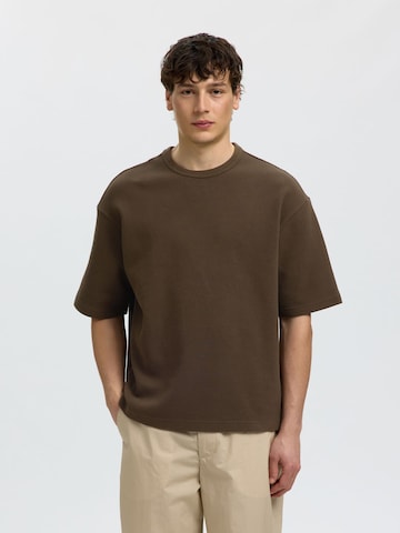 T-Shirt SELECTED en marron : devant