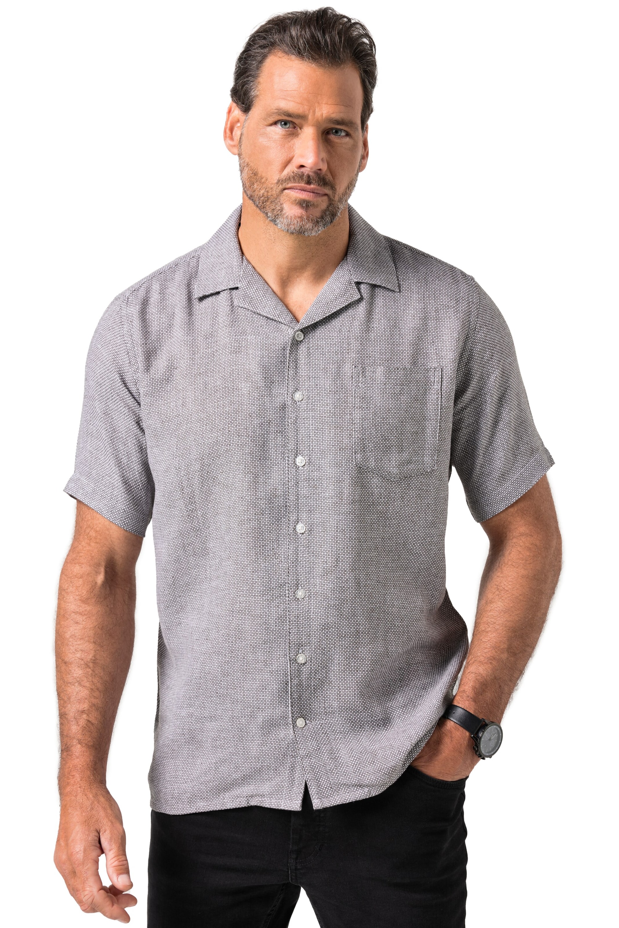 JP1880 Regular fit Overhemd in Bruin: voorkant