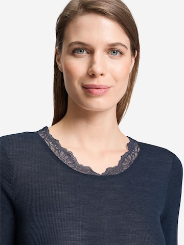 Hanro Shirt ' Woolen Lace ' in Blauw