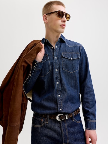 JACK & JONES - Slim Fit Camisa 'JJEWESTERN' em azul