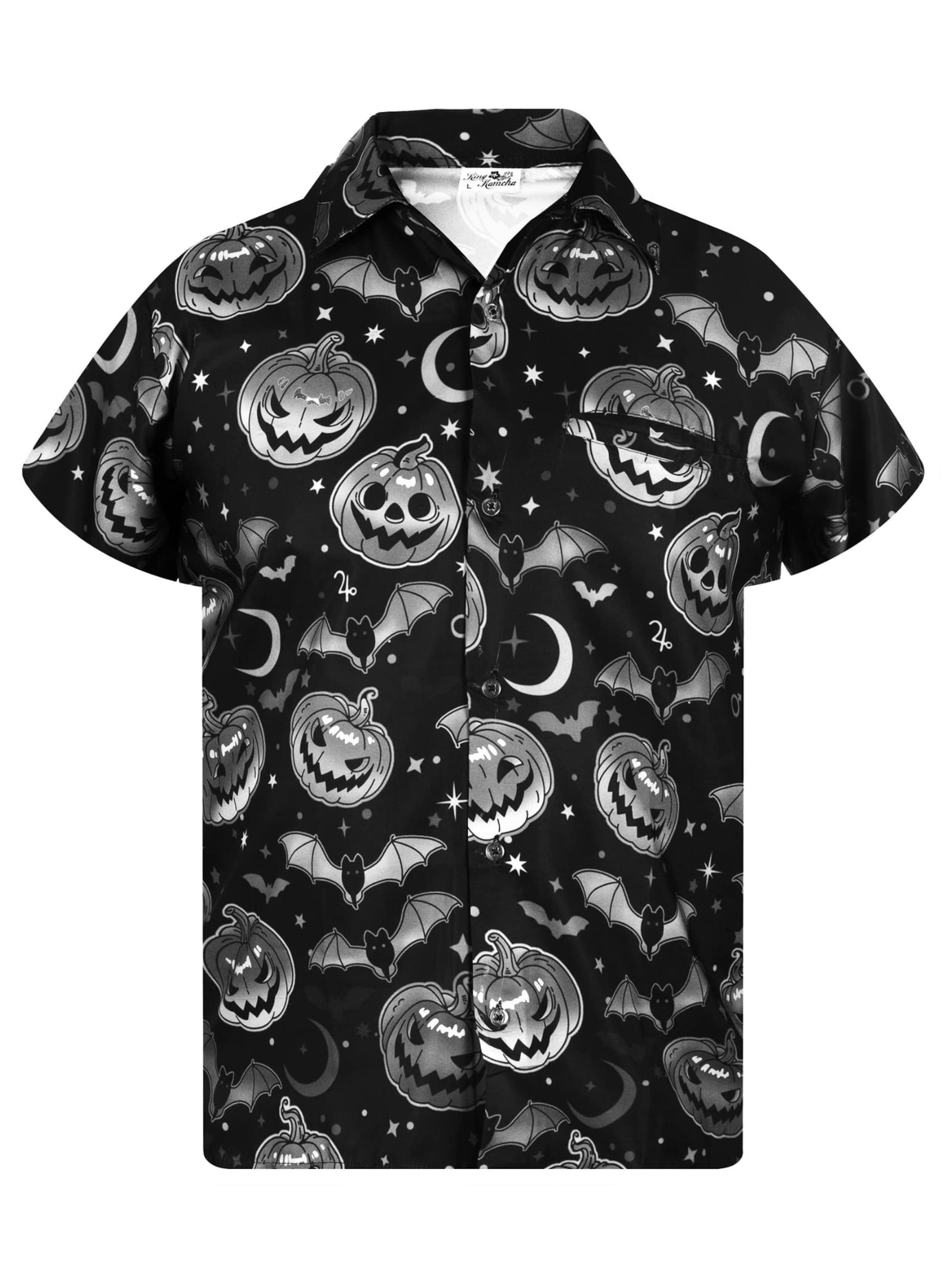 Maglietta 'Helloween Pumpkin Bat' di King Kameha in nero: frontale