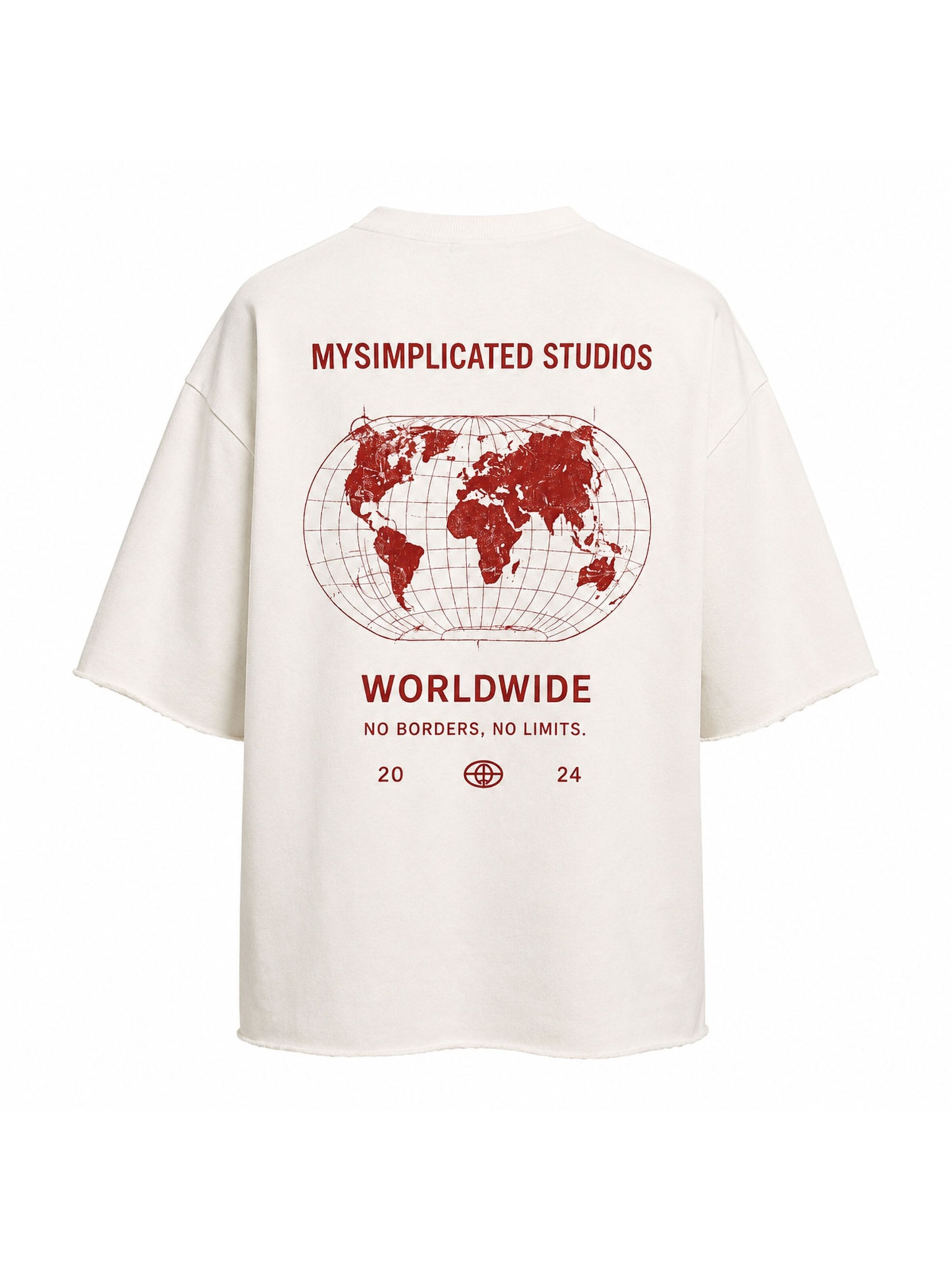 Tricou supradimensional 'Worldwide Ivory' de la mysimplicated pe bej: față