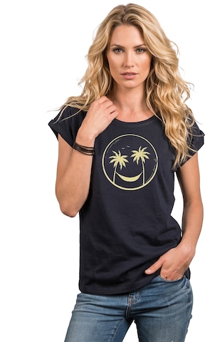 MAKAYA Shirt 'Palmen Happy Face' in Blue: front