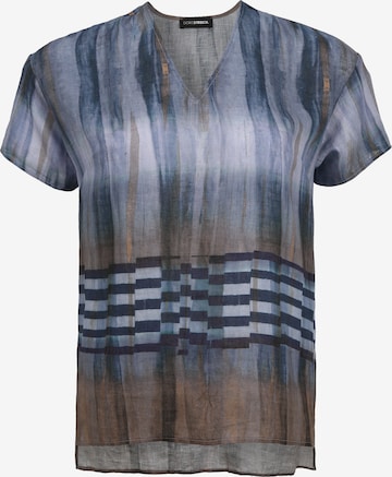 Doris Streich Leinenbluse mit Allover-Print in Blauw: voorkant
