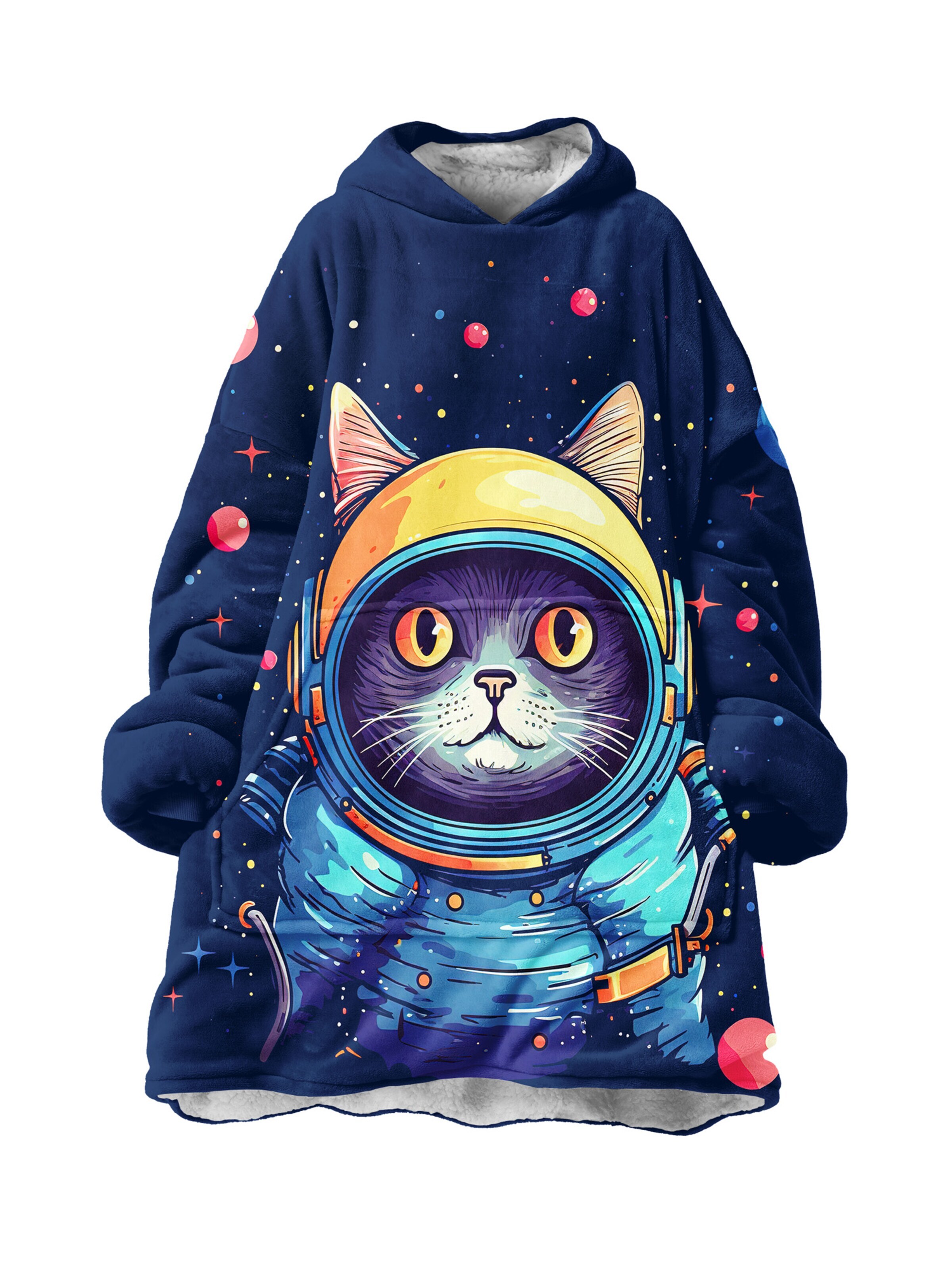 Mr. Gugu & Miss Go Bluzka sportowa 'Astronaut Cat Kocobluza Huggie Blanket Unisex One Size Mr. Gugu & Miss Go' w kolorze niebieski: przód