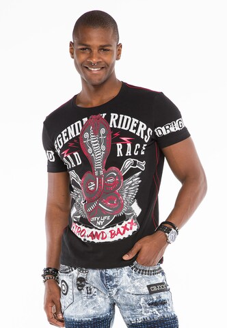 CIPO & BAXX T-Shirt mit coolem Print in Schwarz: Vorderseite
