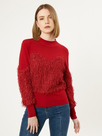 raudona Influencer Megztinis: priekis