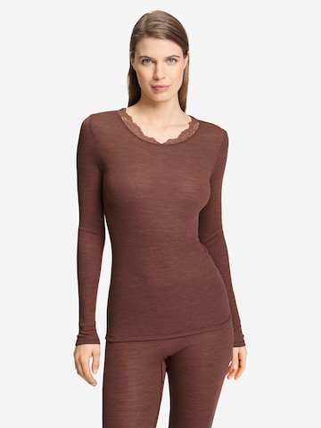 Hanro Shirt ' Woolen Lace ' in Bruin: voorkant