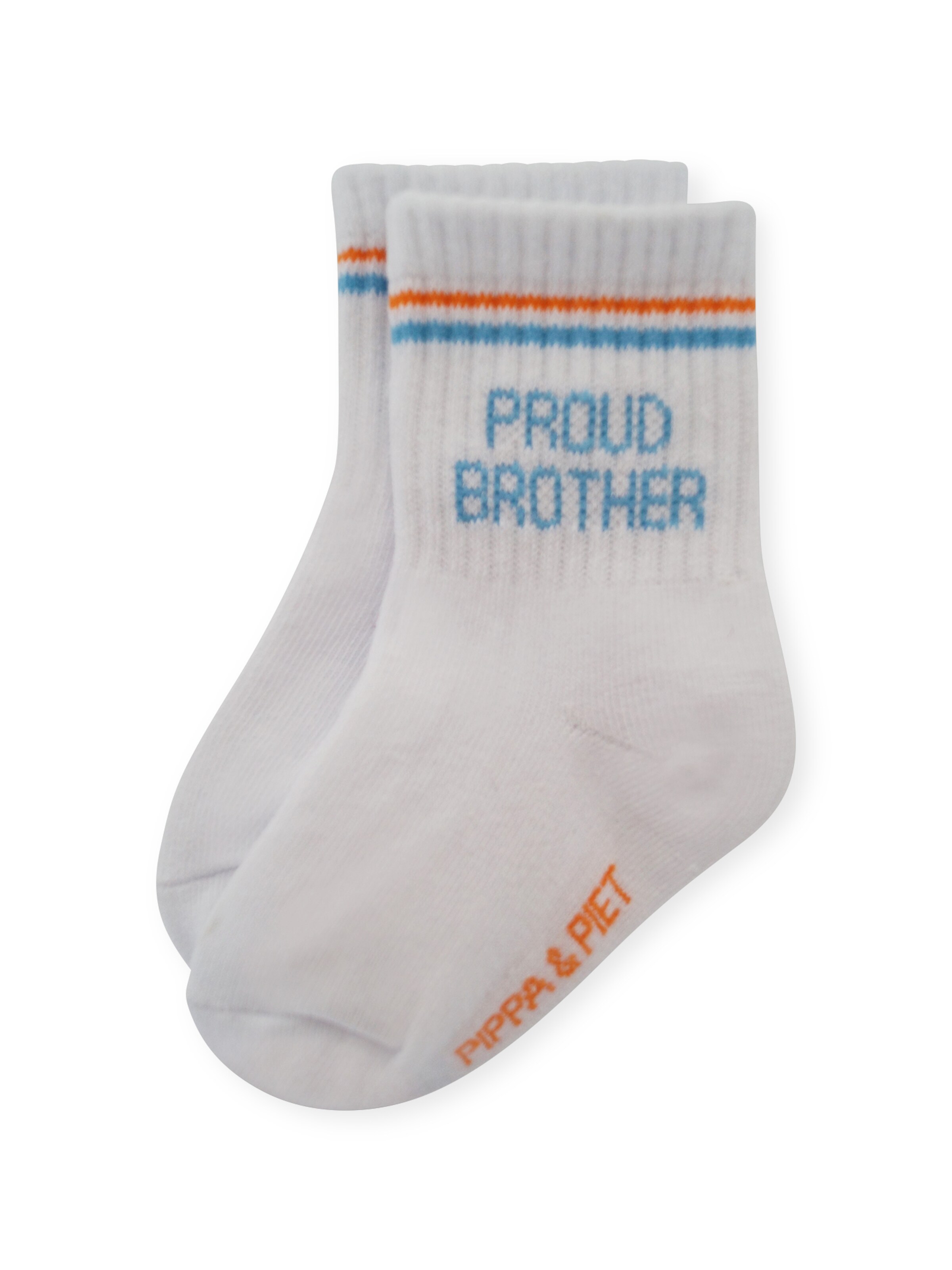 Pippa & Piet Socken 'Proud Brother'‌‌ in Weiß: Vorderseite