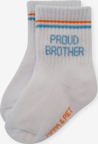 Pippa & Piet Socks 'Proud Brother' in White: front