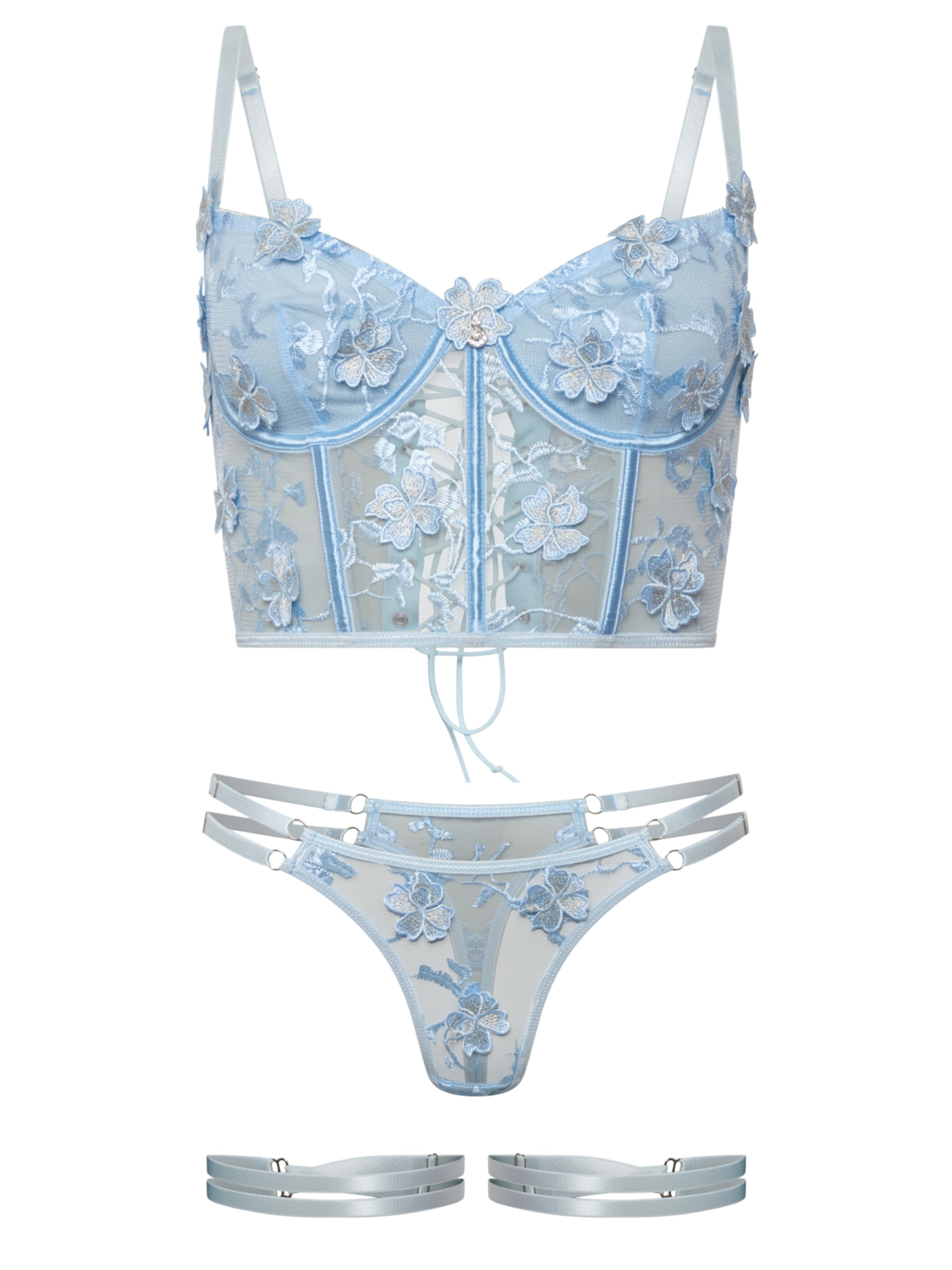 Orchibelle Bralette Underwear Sets in Blue: front