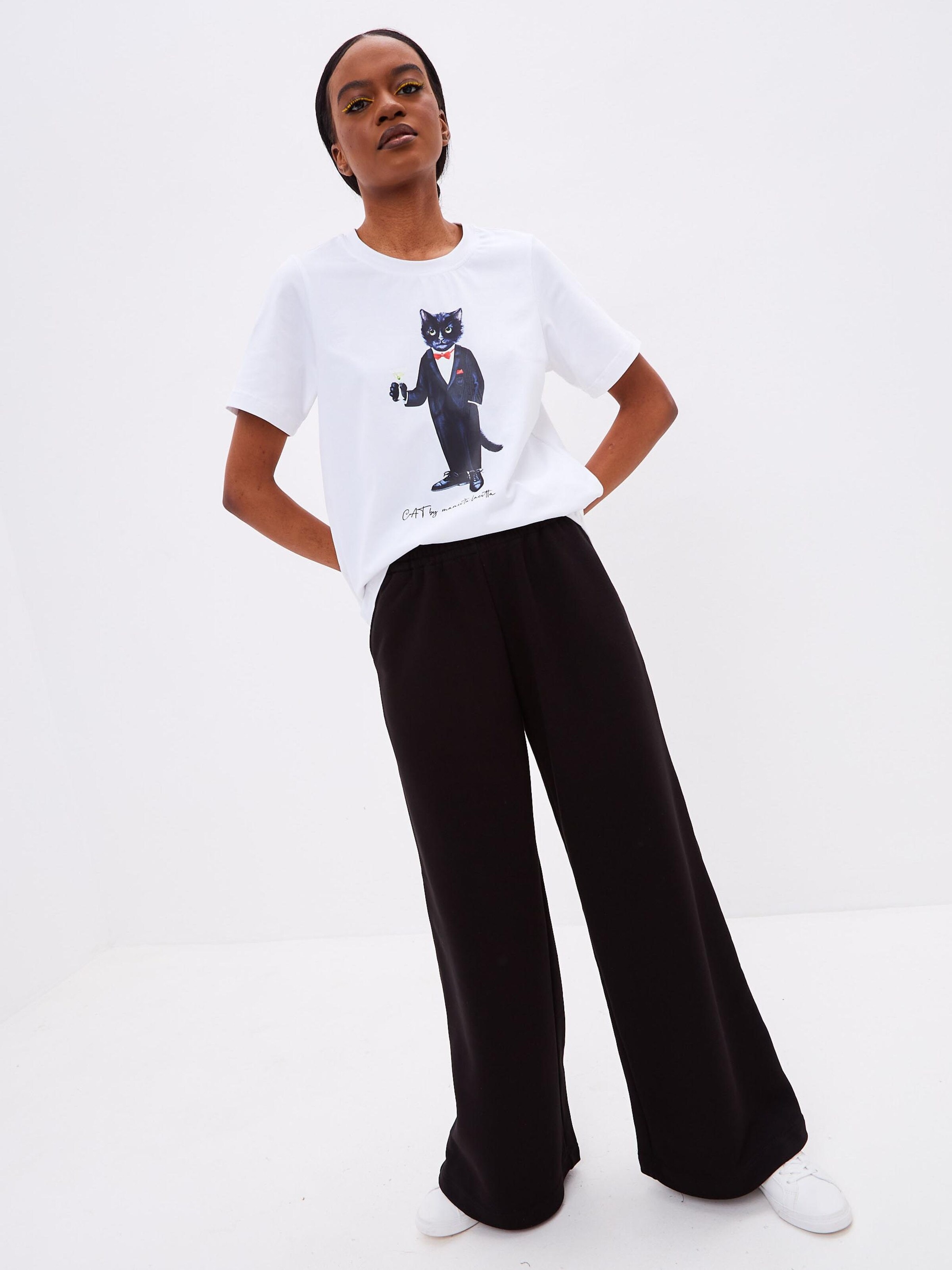 Cat e Lolette Regular Housut 'Palazzo Trousers' värissä musta: etupuoli