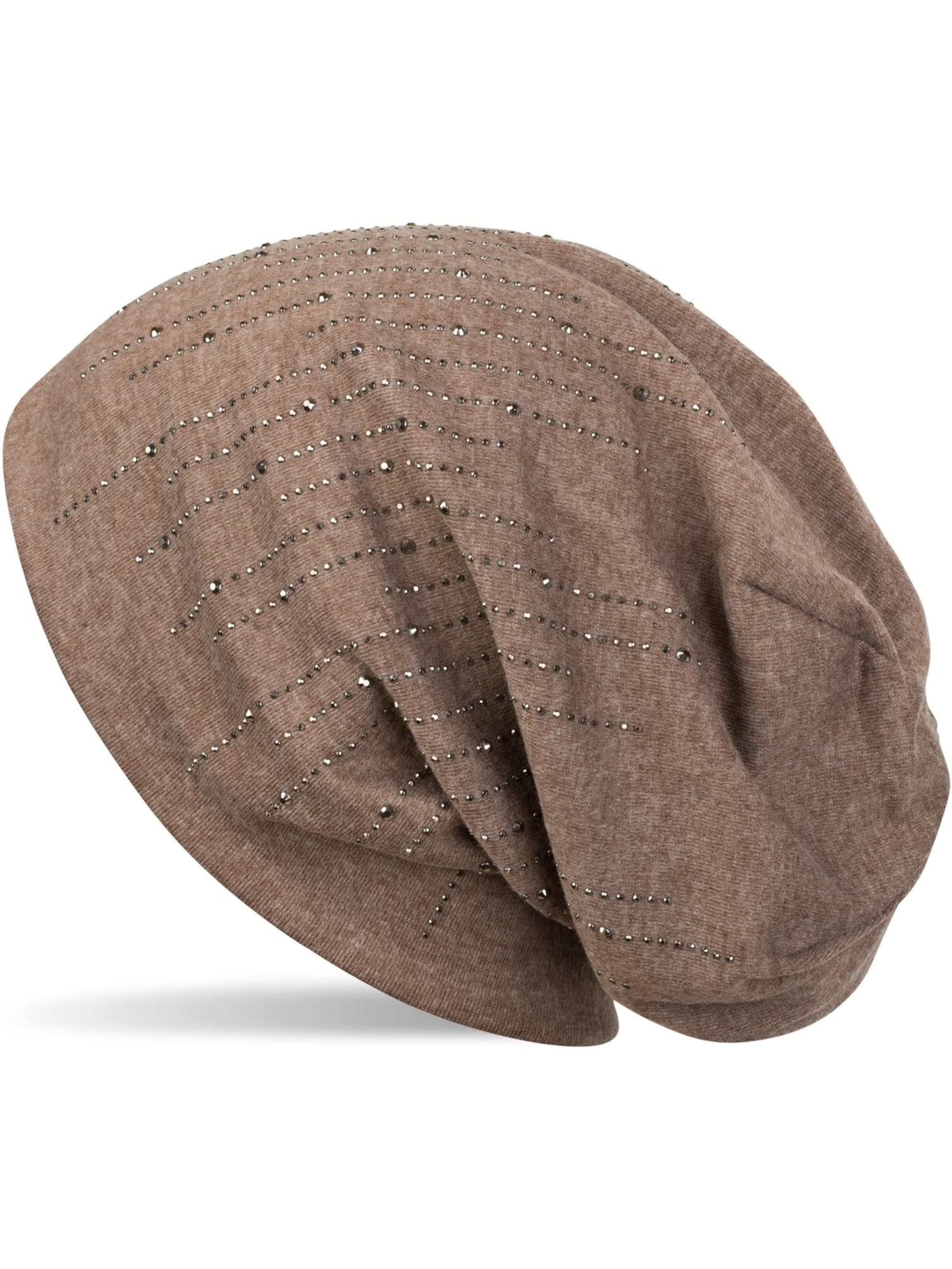 styleBREAKER Mütze 'Beanie mit Strass Streifen'‌‌‌‌ in Braun: Vorderseite